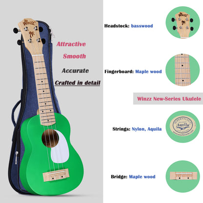 WINZZ Macaron Colors Series-AU-C00 Hawaiian Style Ukulele for Beginners