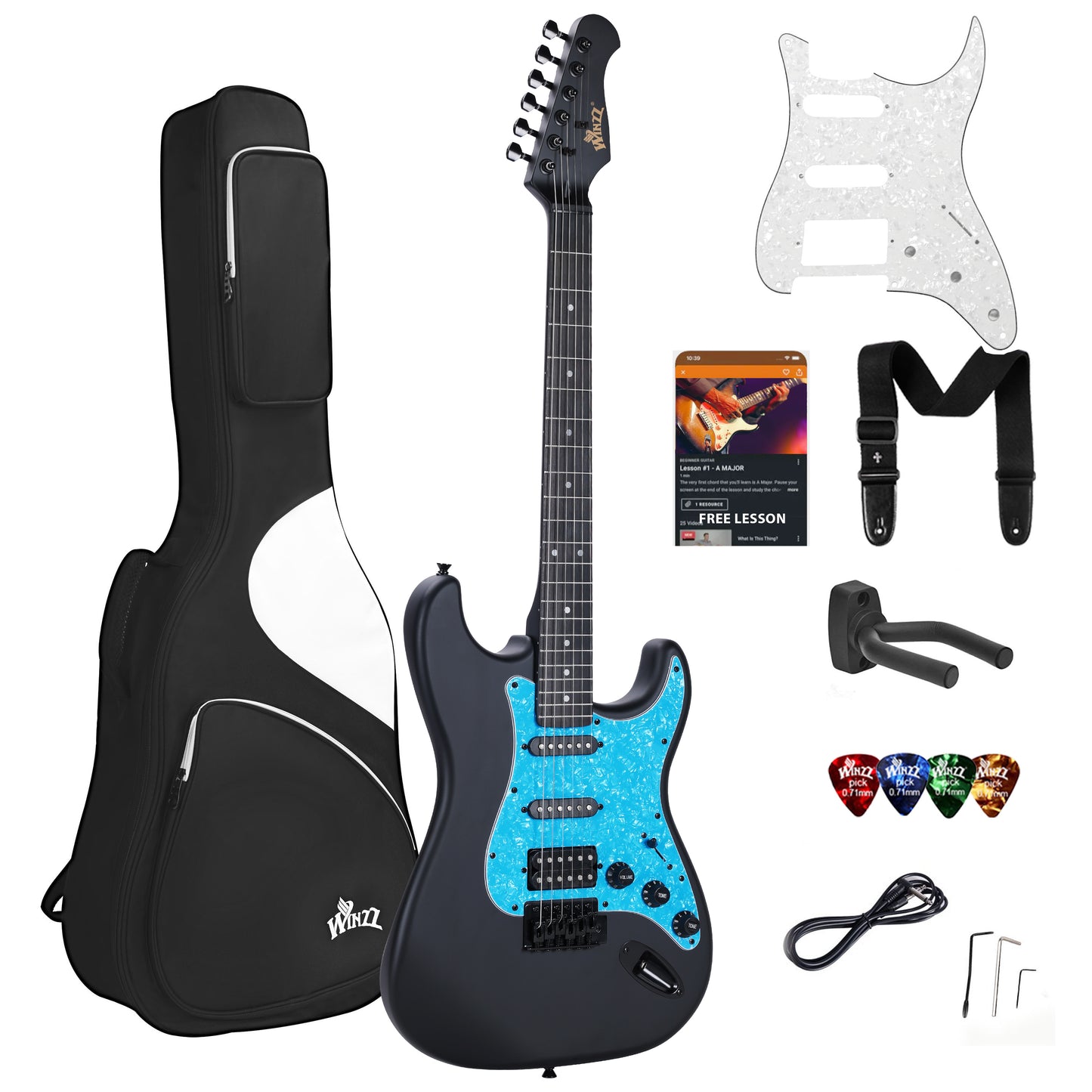 WINZZ EGS112H 39-inch Solid Poplar Wood Electric Guitar With Blue Pickguard