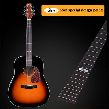 WINZZ AFM16-SD Slope Shoulder Dreadnought Solid Sitka Spruce Acoustic Guitar with Reinforced Carbon Fiber Neck