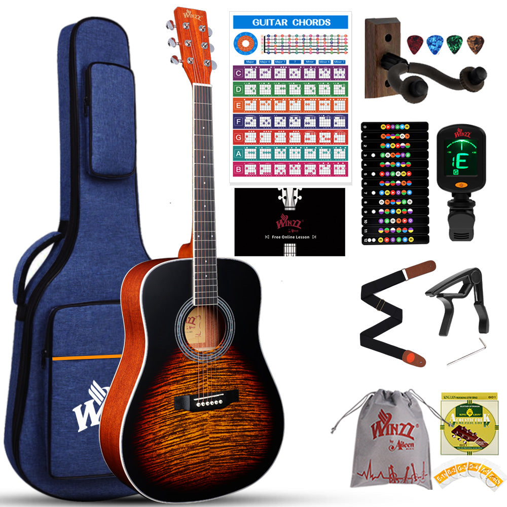 WINZZ AF07TP-MBK 41 inch Acoustic Guitar With Tiger Stripes Pattern Printing