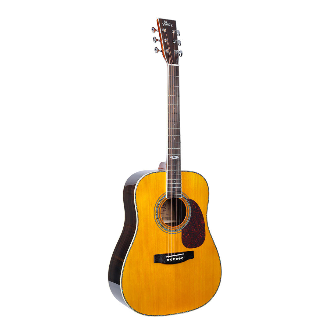 WINZZ AFM18H-MTC Solid Sitka Spruce Dreadnought Acoustic Guitar with Reinforced Carbon Fiber Neck