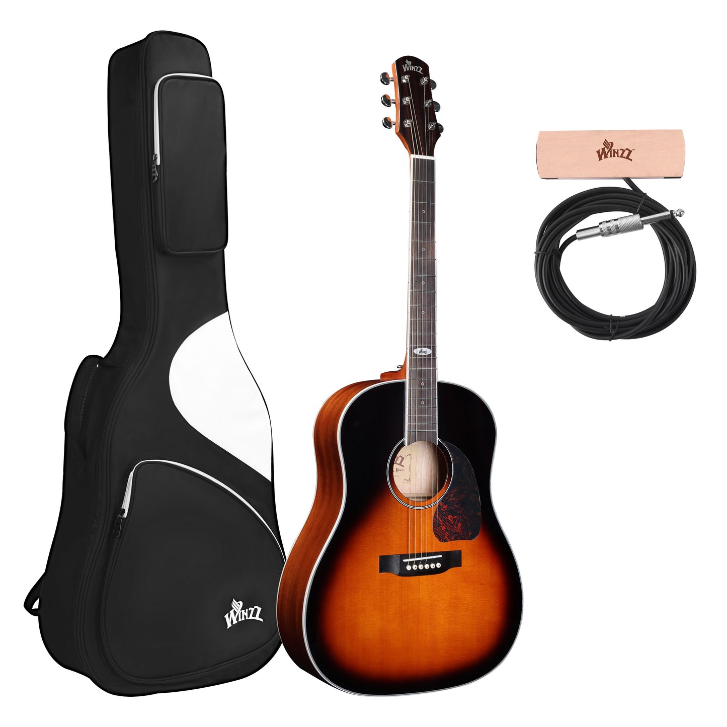 WINZZ AFM16-SD Slope Shoulder Dreadnought Solid Sitka Spruce Acoustic Guitar with Reinforced Carbon Fiber Neck