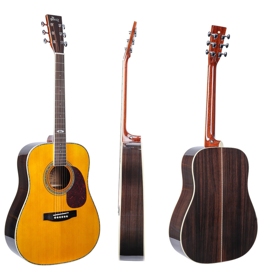 WINZZ AFM18H-MTC Solid Sitka Spruce Dreadnought Acoustic Guitar with Reinforced Carbon Fiber Neck