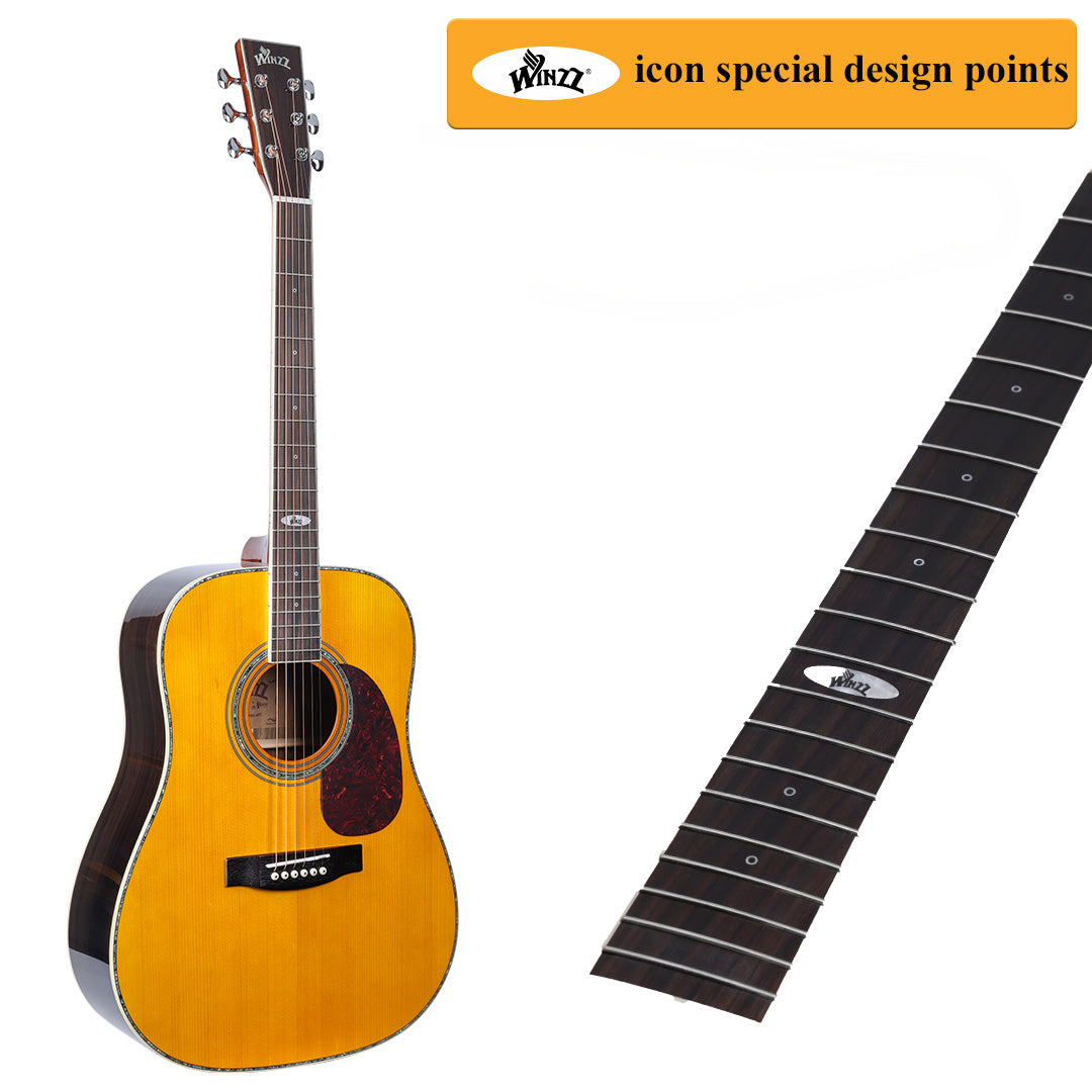 WINZZ AFM18H-MTC Solid Sitka Spruce Dreadnought Acoustic Guitar with Reinforced Carbon Fiber Neck