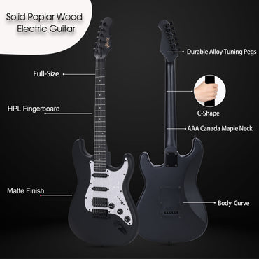 WINZZ Solid Poplar Wood Electric Guitar With White Pickguard - 39-Inch Beginner-Friendly Design, Perfect for Practice and Performance