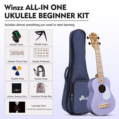 WINZZ Macaron Colors Series-AU-C00 Hawaiian Style Ukulele for Beginners