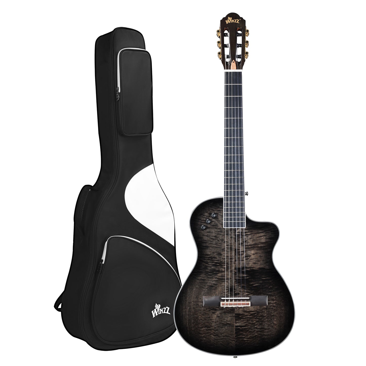 WINZZ WCG170CE 39-Inch Thin Body Classical-Electric Guitar - Nylon Strings, Built-in Preamp, Perfect for Stage and Practice