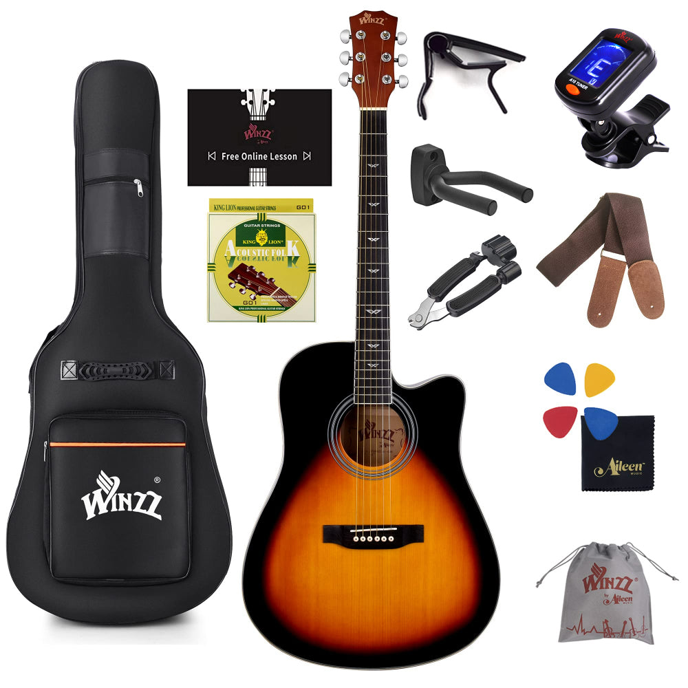 WINZZ AF168C Spruce Cutaway Acoustic Guitar for Adult Beginners