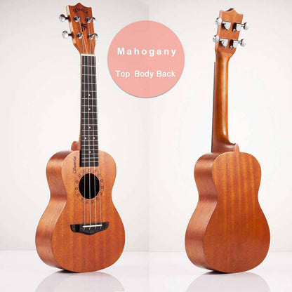 WINZZ AU70L Solid Mahogany Concert Ukulele for Beginners, Mahogany Matte