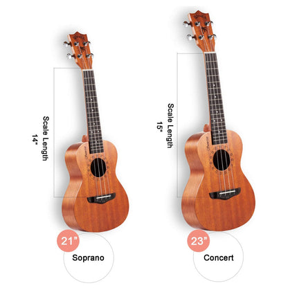 WINZZ AU70L Solid Mahogany Concert Ukulele for Beginners, Mahogany Matte