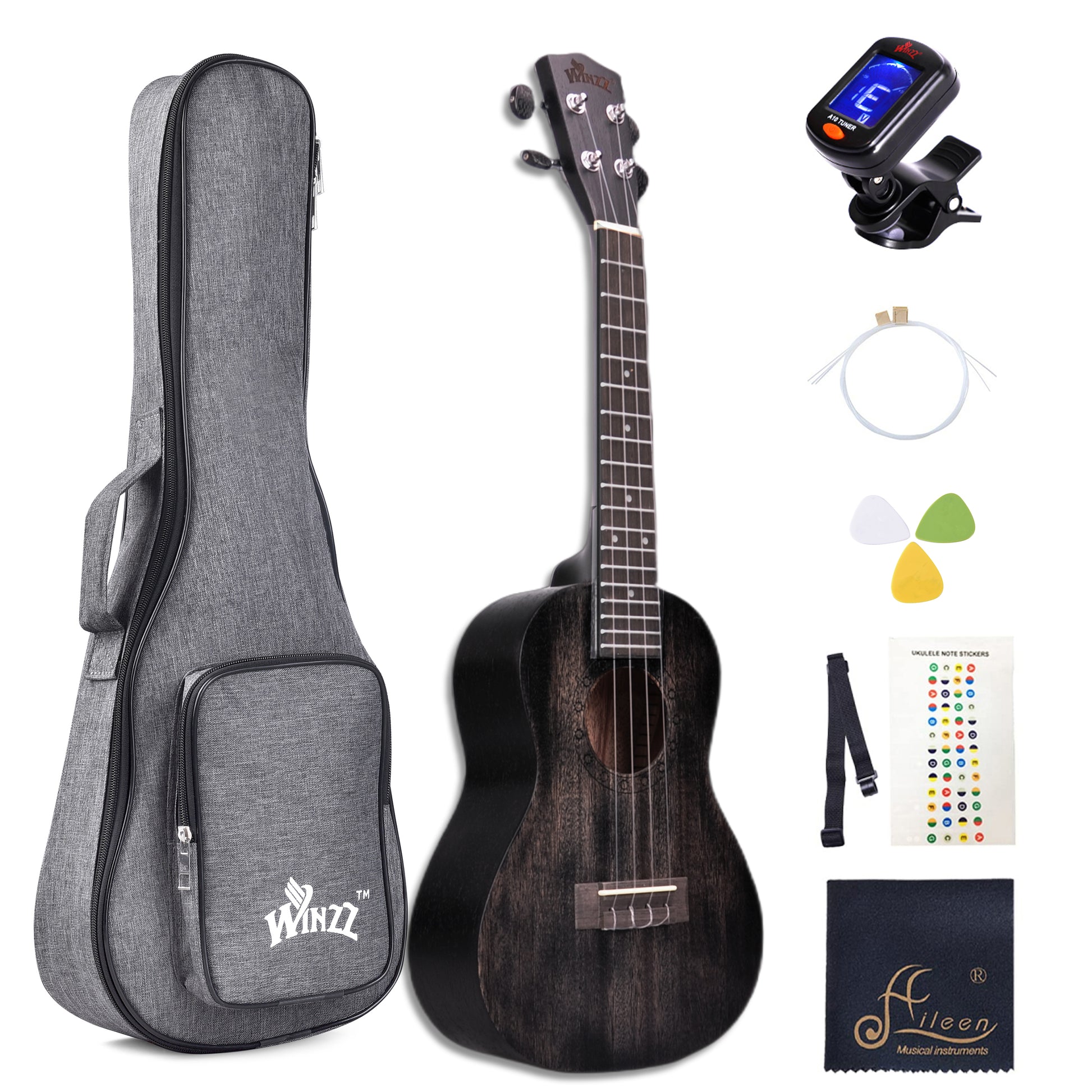 Mahogany_Black_Concert_Ukulele_set