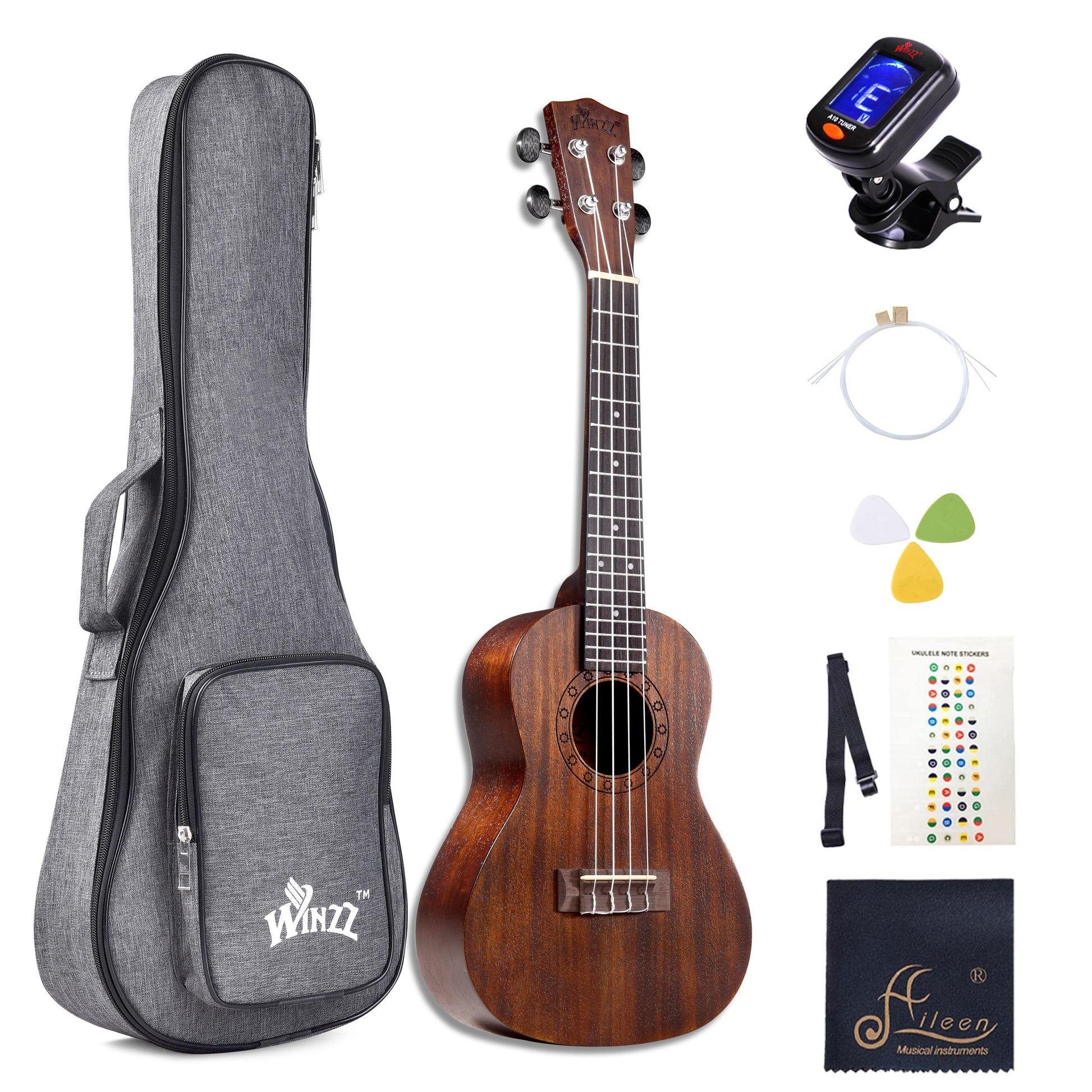 Mahogany Brown Concert Ukulele set