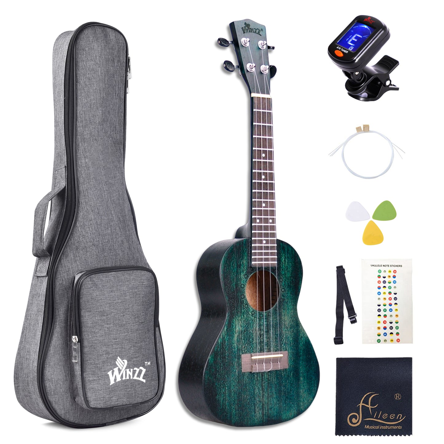 Mahogany_Green_Concert_Ukulele_set