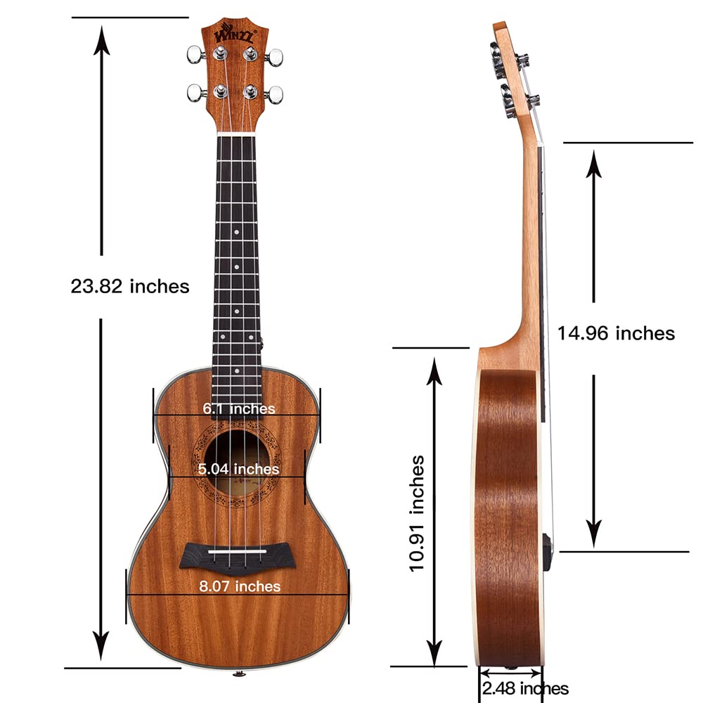 WINZZ AU07L Mahogany Soprano Ukulele for Beginners, Mahogany Matte