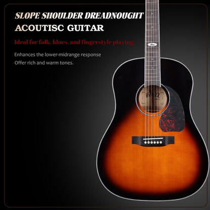 WINZZ AFM16-SD Slope Shoulder Dreadnought Solid Sitka Spruce Acoustic Guitar with Reinforced Carbon Fiber Neck