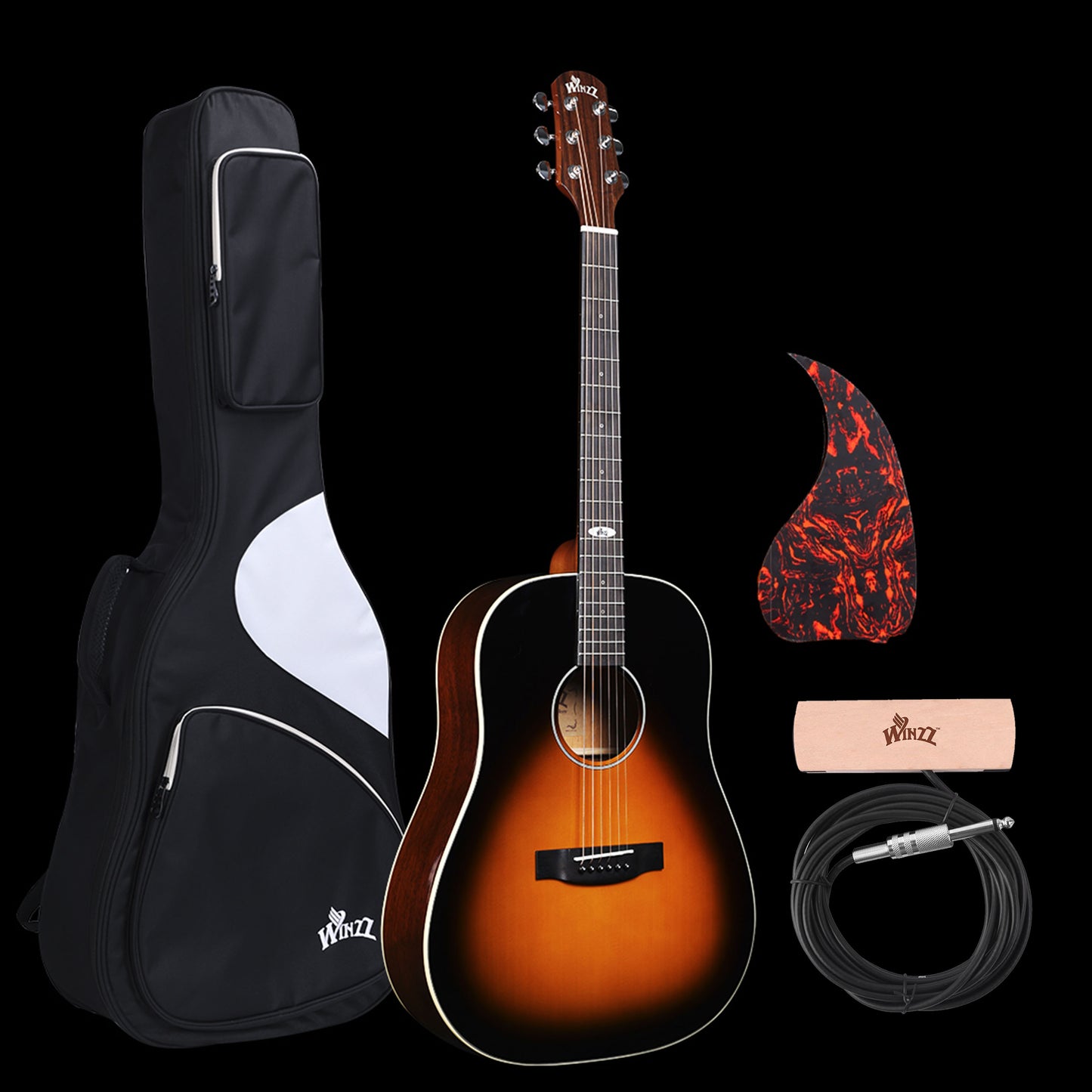 WINZZ AFM16-SD Slope Shoulder Dreadnought Solid Sitka Spruce Acoustic Guitar with Reinforced Carbon Fiber Neck