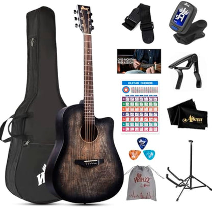 WINZZ AF-HE00LC 41-Inch Cutaway Carved Design Acoustic Guitar