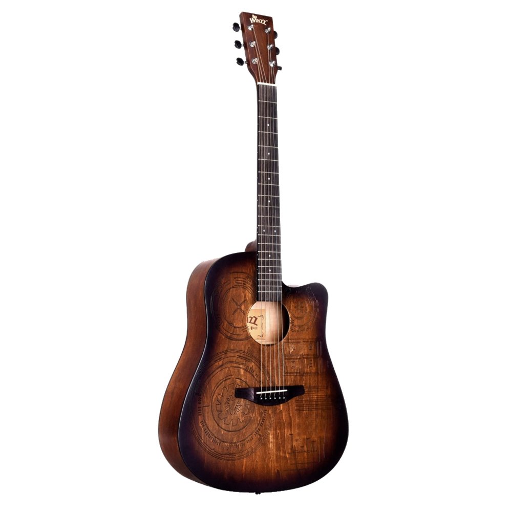 WINZZ AF-HE00LC 41-Inch Cutaway Carved Design Acoustic Electric Guitar - winzzguitars