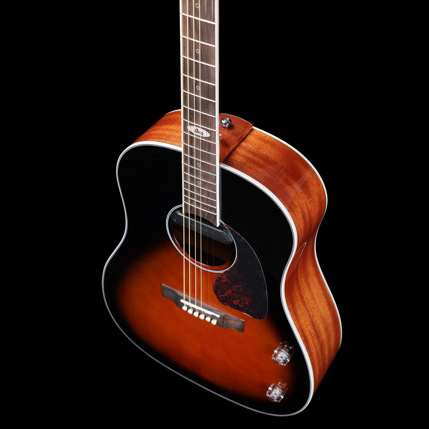 WINZZ AFM16E-SD Guitar in Use: A musician playing the guitar, showcasing its rich tone and the convenience of the retro EQ for live performances.