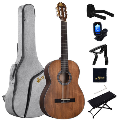 Winzz 39 Inch Classical Spanish Guitar for Adults Beginners , Matte Brown - winzzguitars