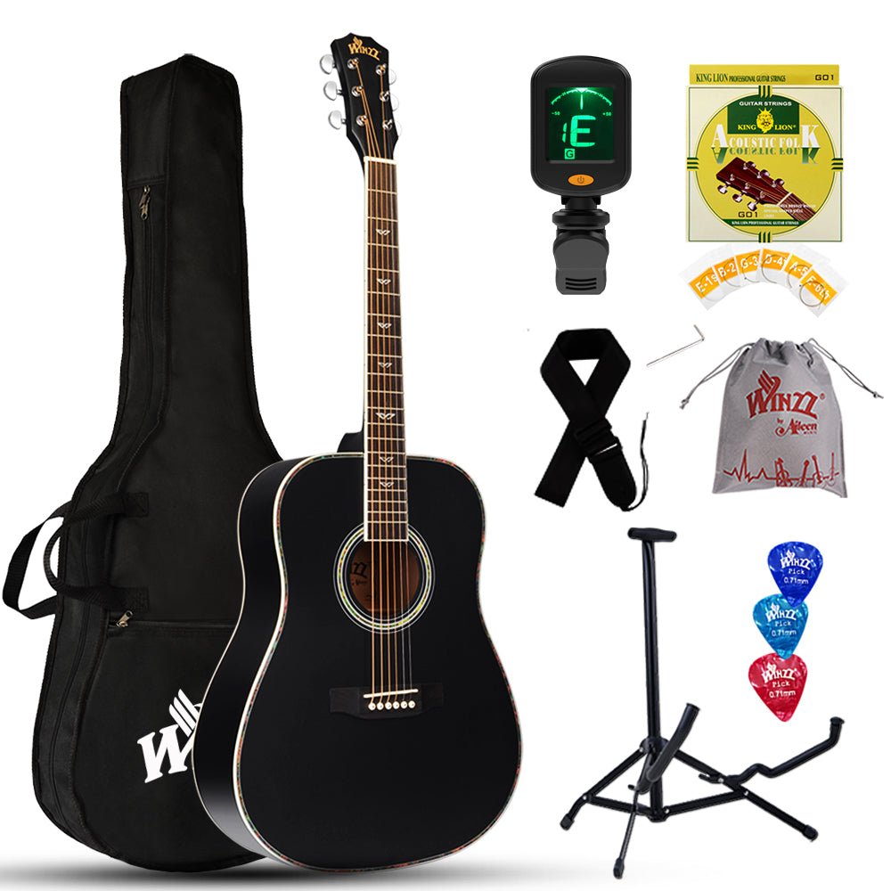 Winzz 41 Inch Acoustic Guitar for Beginners Adults, Black Matte - winzzguitars