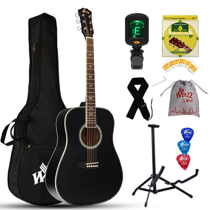 Winzz 41 Inch Acoustic Guitar for Beginners Adults, Black Matte - winzzguitars