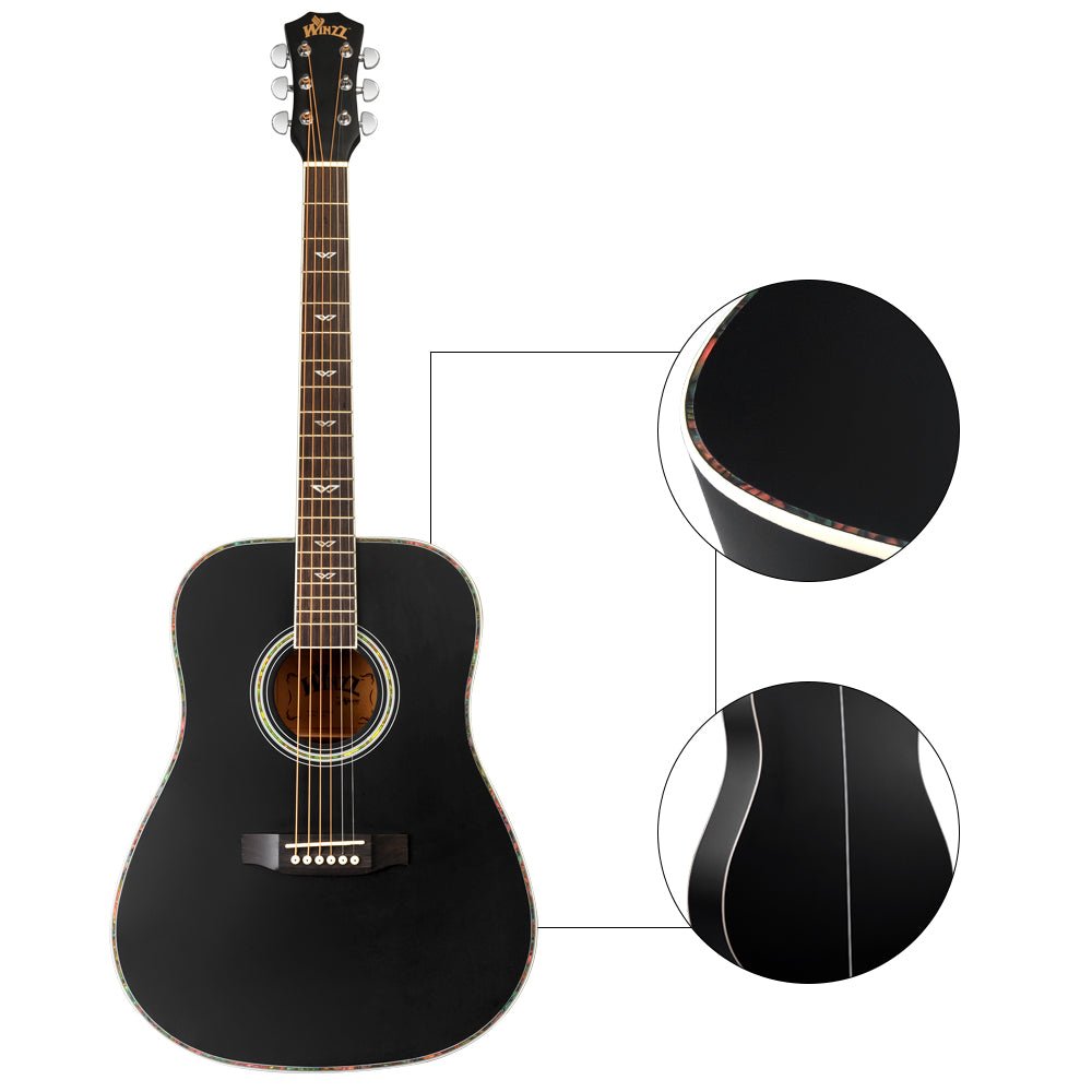 Winzz 41 Inch Acoustic Guitar for Beginners Adults, Black Matte - winzzguitars