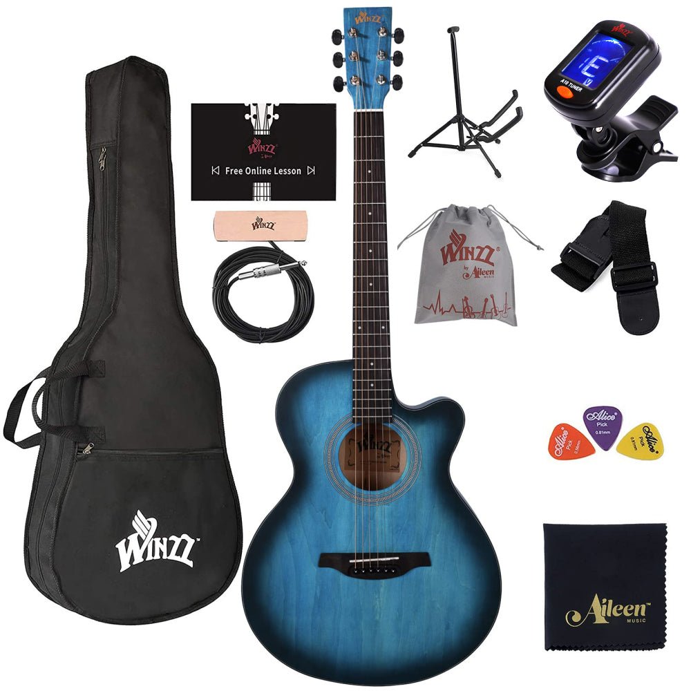 WINZZ AF-H00LC 40-Inch Beginner Cutaway Acoustic Electric Guitar - winzzguitars