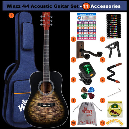 WINZZ AF07TP-MBK 41 inch Acoustic Guitar With Tiger Stripes pattern printing - winzzguitars