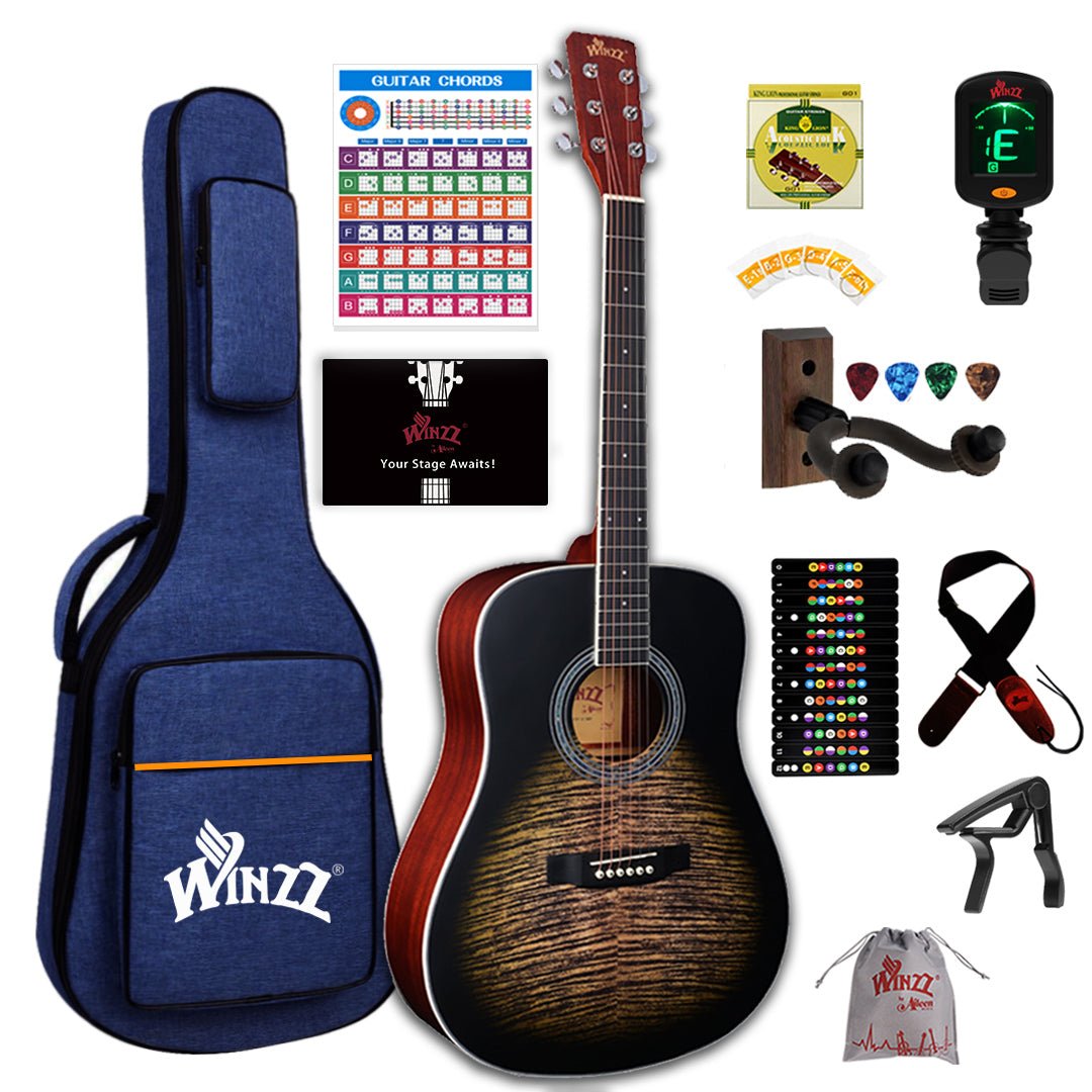 WINZZ AF07TP-MBK 41 inch Acoustic Guitar With Tiger Stripes pattern printing - winzzguitars