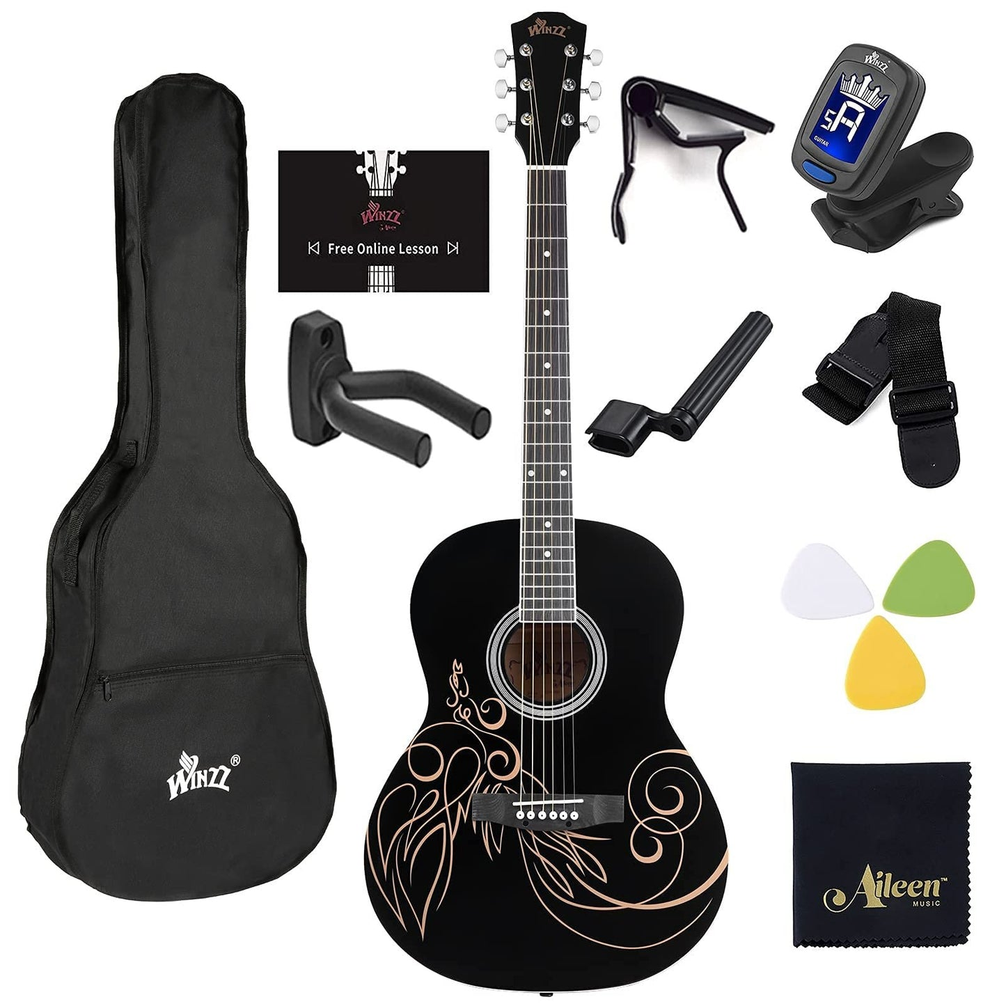 WINZZ AF227A 39-Inch Concert Pattern Design Acoustic Guitar - winzzguitars