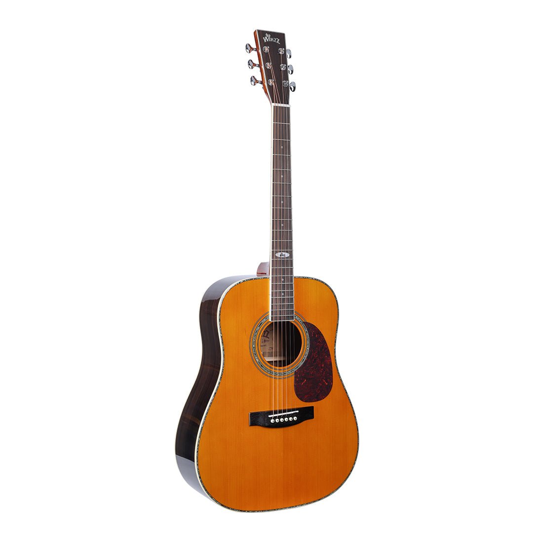 WINZZ AFM18H-MTC Solid Sitka Spruce Dreadnought Acoustic Guitar with  Reinforced Carbon Fiber Neck