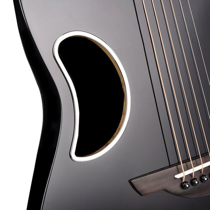 Half-moon-shaped soundhole, adding a modern and distinctive touch to the guitar's aesthetic while enhancing its acoustic projection