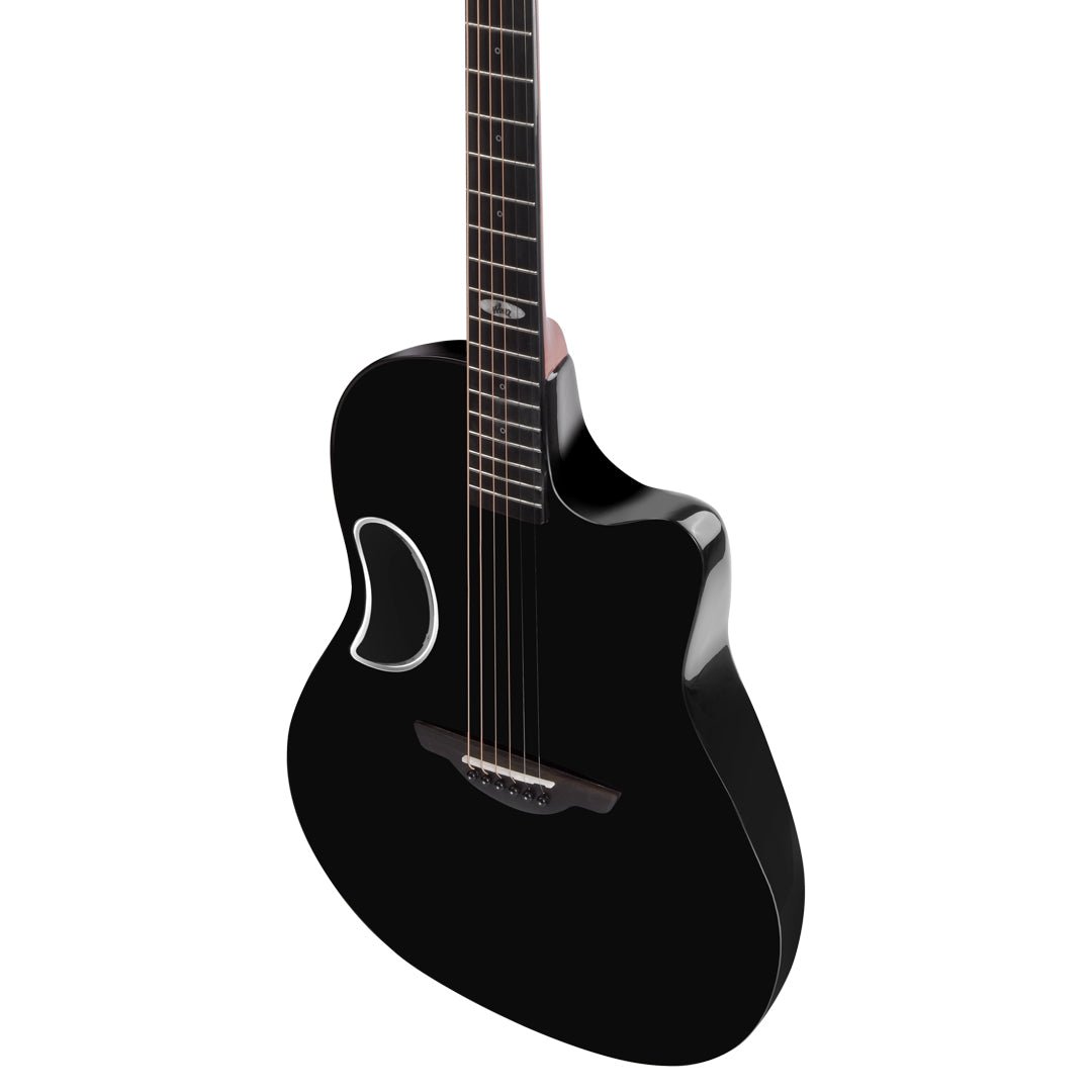 The WINZZ AFO300C glossy black acoustic guitar blends professional-grade materials with a striking design, perfect for musicians of all levels.