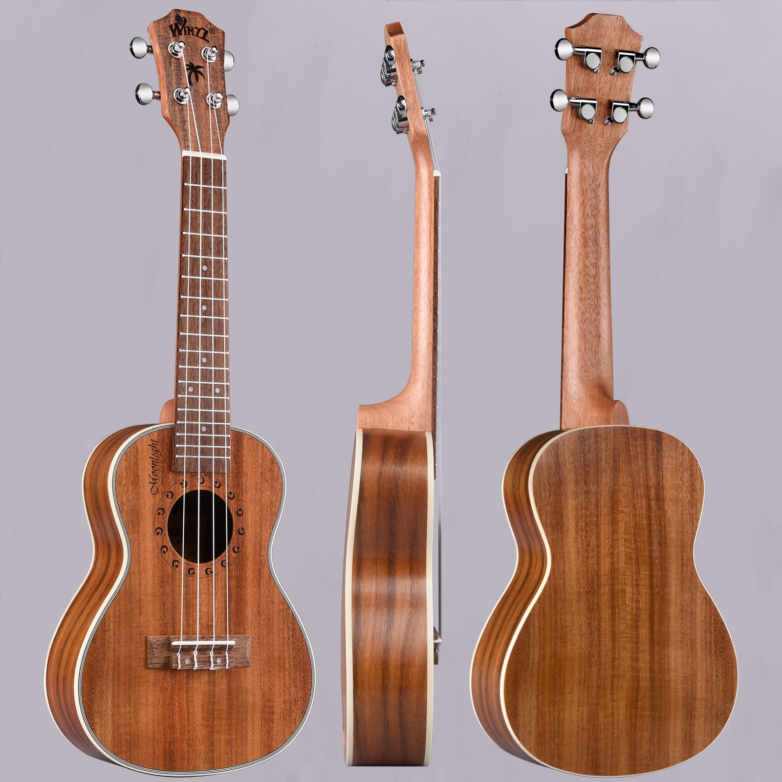 WINZZ AU50L 23-Inch Concert Solid Koa Ukulele, Natural Matte - winzzguitars