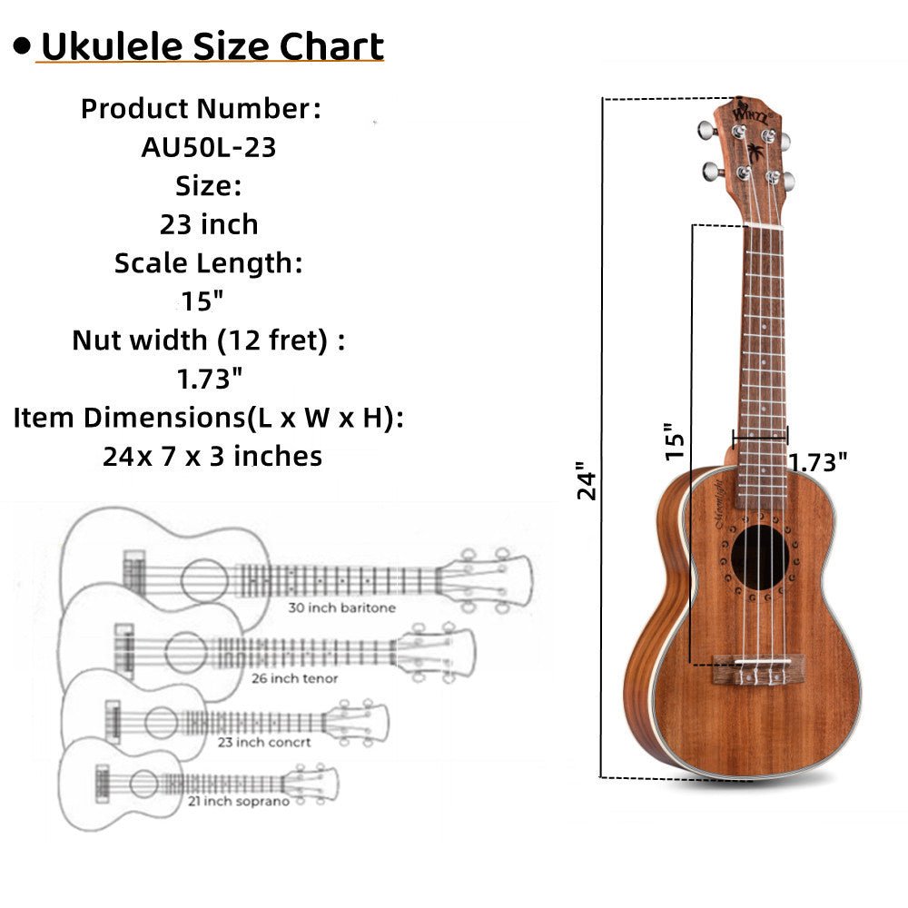 WINZZ AU50L 23-Inch Concert Solid Koa Ukulele, Natural Matte - winzzguitars